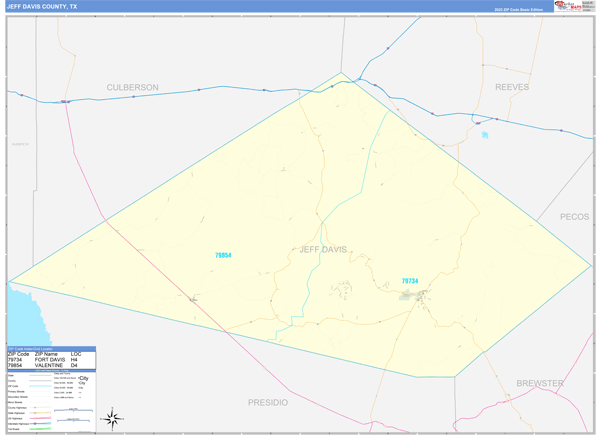 Jeff Davis County, TX Carrier Route Wall Map
